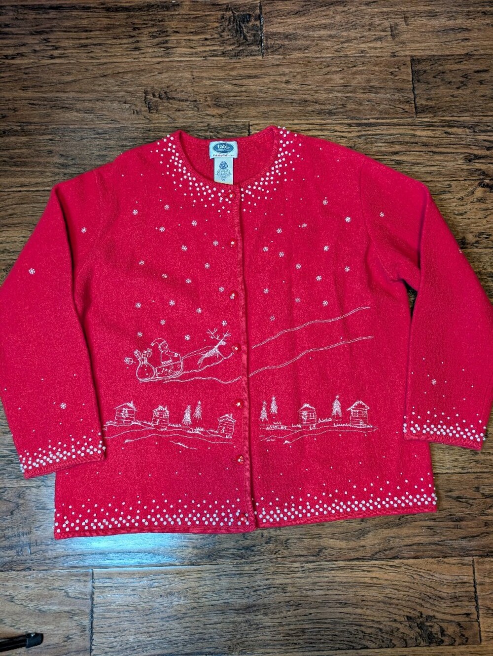 Tabi International Holiday Collection Christmas Embroidered Beaded Wool Sweater